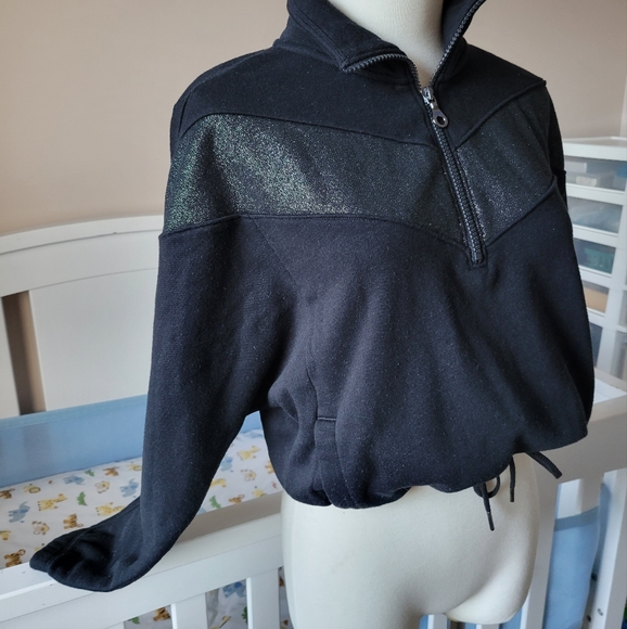 Black and metallic green JoyLab Cropped Sweatshirt SZ - Picture 5 of 12